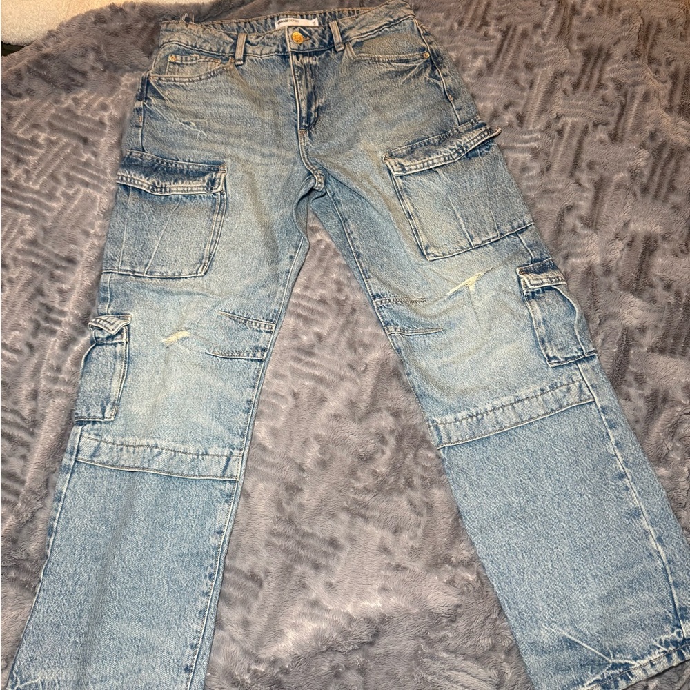 GARAGE Light Blue Cargo Jeans for Women - Casual Utility Style